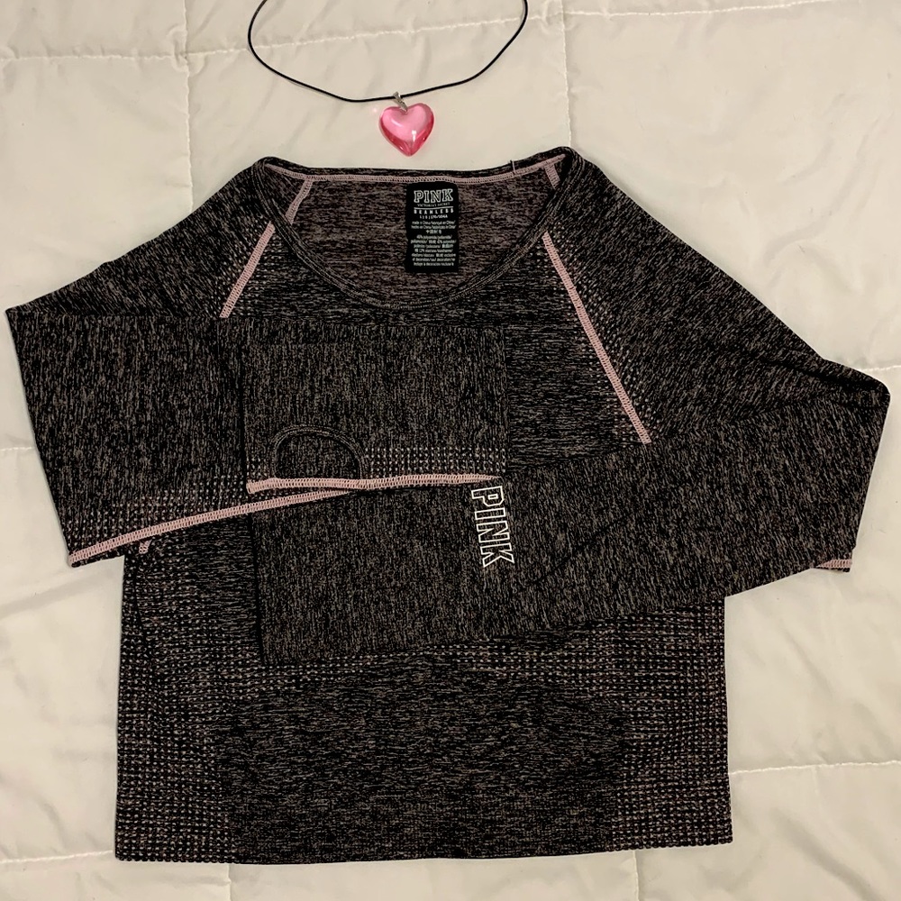 Victoria’s Secret: PINK seamless crewneck crop; thumb holes; athletic tops